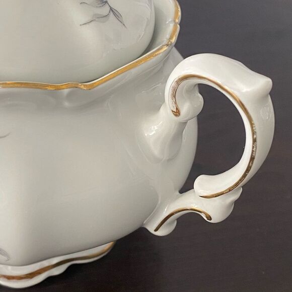 Mitterteich Bavaria Green Ming Gold Trim Sugar Bowl With Lid - Picture 5 of 8